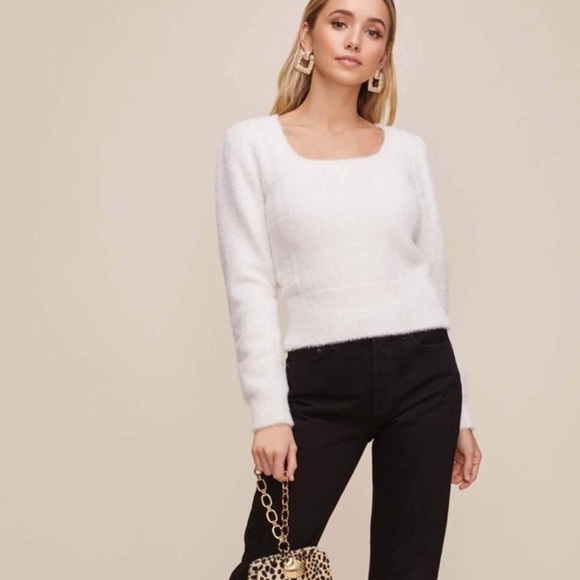 Astr Sweaters - ASTR The Label Fuzzy Cropped Sweater White Large